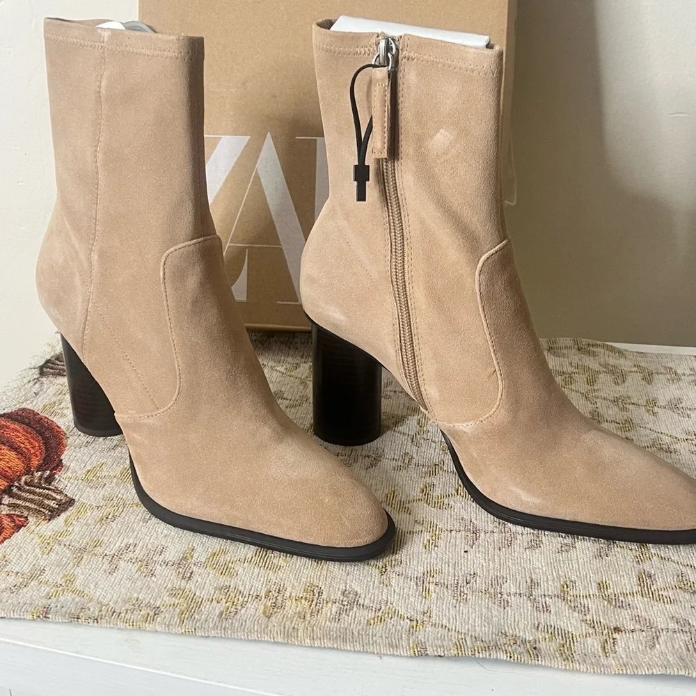 Zara Tan Suede Ankle Boots - Picture 12 of 13